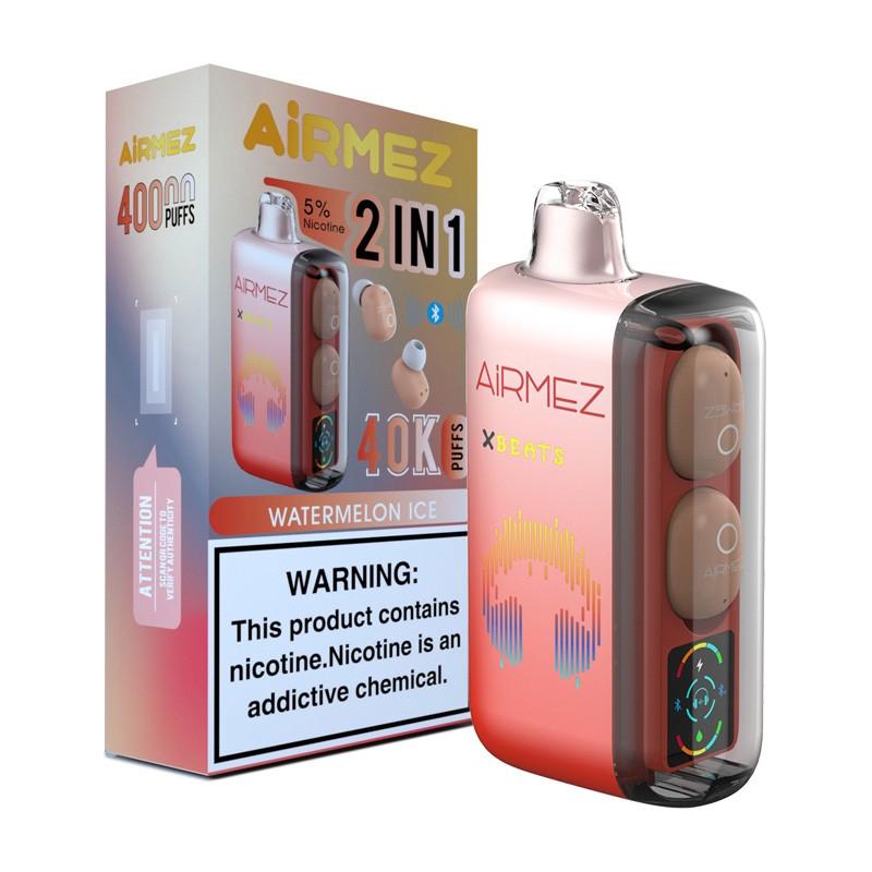 Airmez Xbeat 40K Watermelon Ice vape with nicotine warning